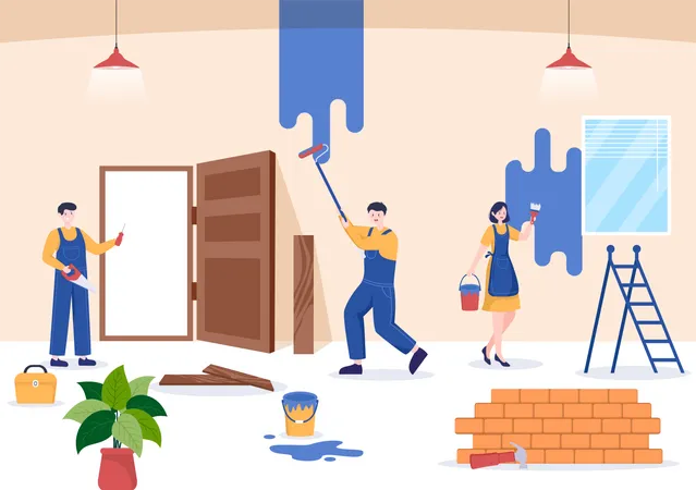 People painting house  Illustration