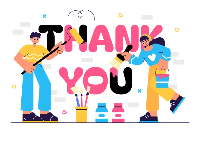 People painting thank you  Illustration