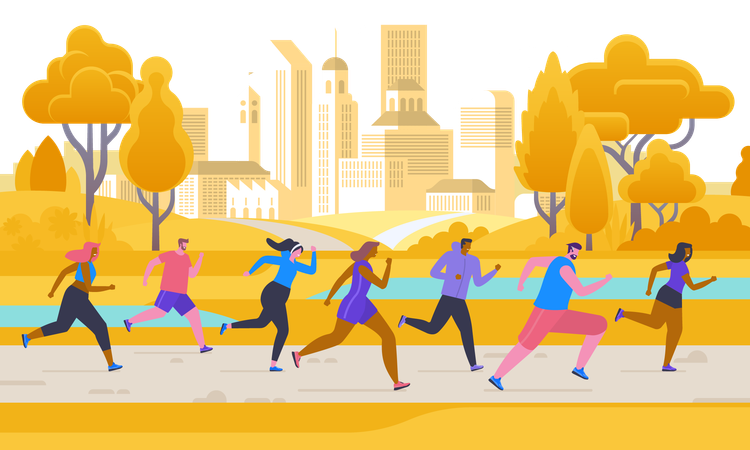 People participate in running competition  Illustration