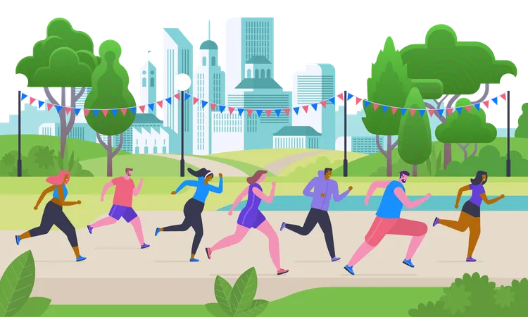 People participating in running competition  Illustration