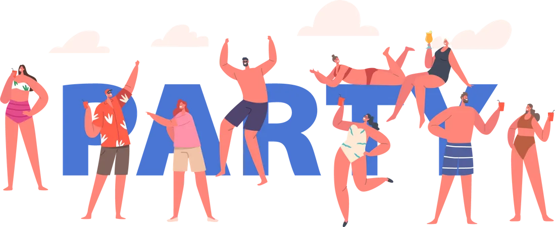 People partying while wearing beach clothes Illustration