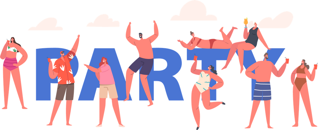 People partying while wearing beach clothes  Illustration