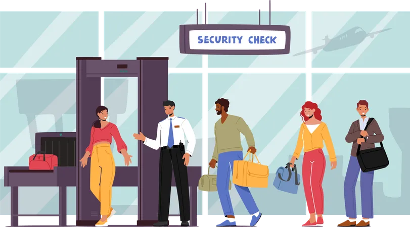 People Pass Security Check Illustration