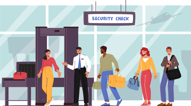 People Pass Security Check  Illustration