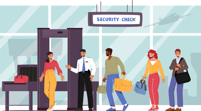 People Pass Security Check  Illustration