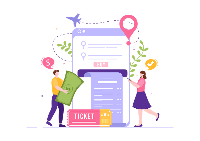 People paying online for flight ticket  Illustration