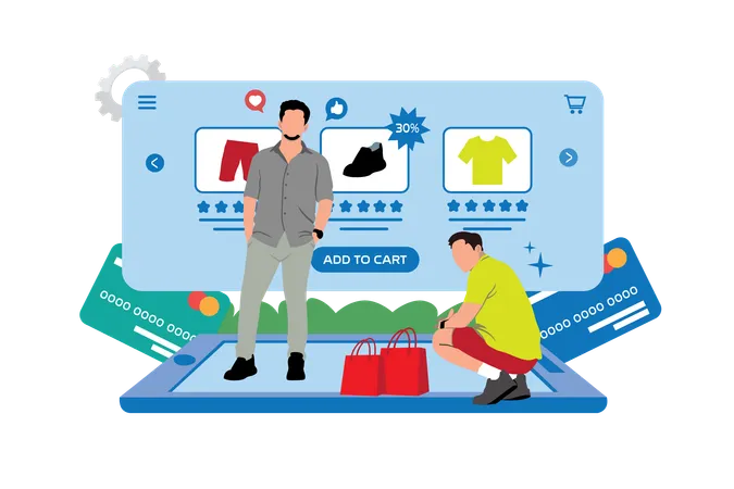 People paying using card for online shopping  Illustration