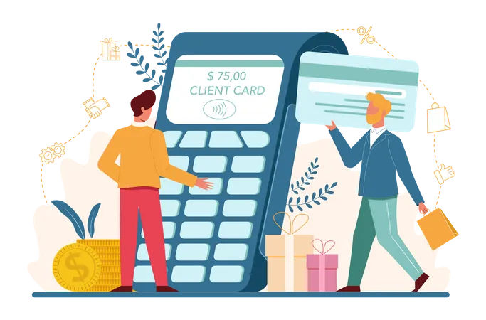 Seller Cash Accounting And Calculations Concept Professional Worker In The Supermarket Shop Store Client Service Payment Operation Vector Illustration Illustration