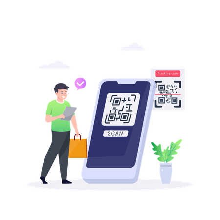 People Paying With QR Code In Supermarket  Illustration
