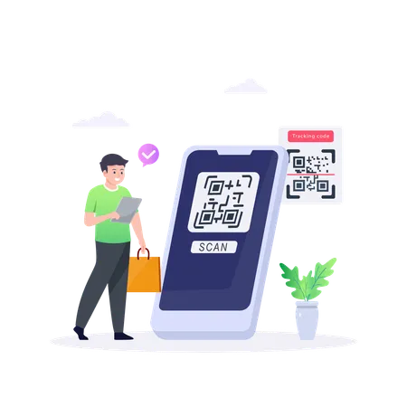 People Paying With QR Code In Supermarket  Illustration