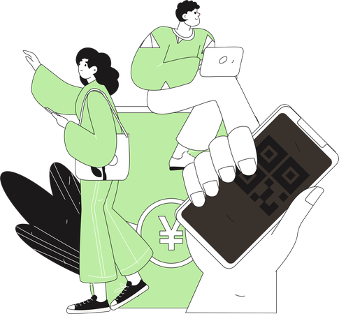 People paying yen via scan to pay  Illustration