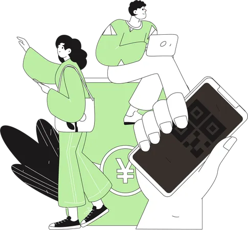 People paying yen via scan to pay  Illustration