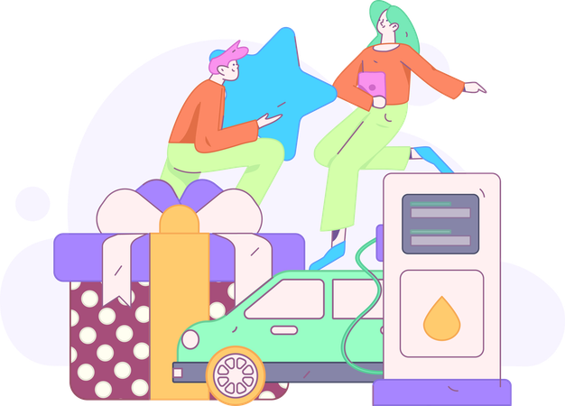 People pays money at fuel station  Illustration