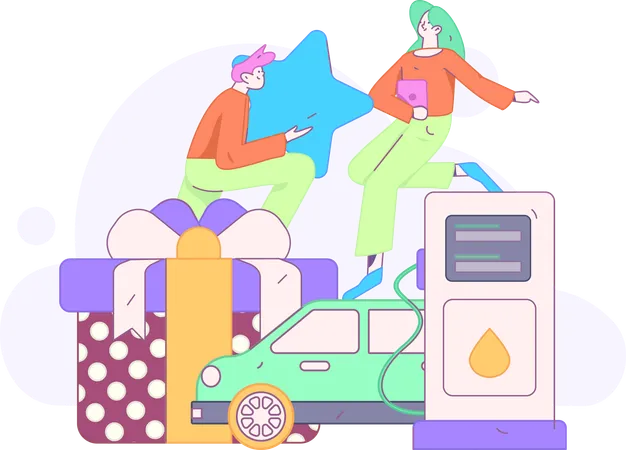 People pays money at fuel station  Illustration