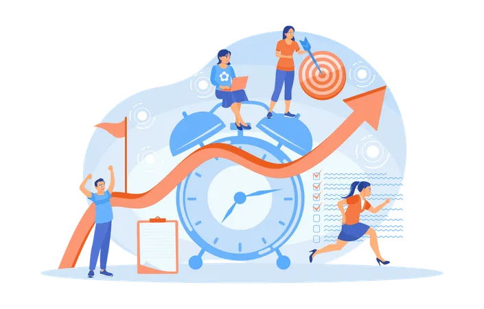 People perform daily routines to achieve goals and Set time to complete work  Illustration