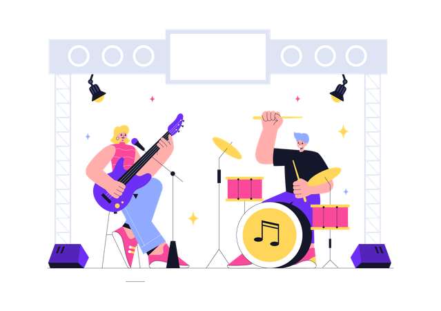 People performing at live music concert  Illustration