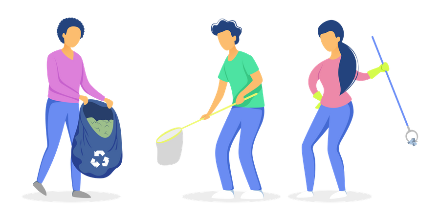 People picking waste for recycling Illustration