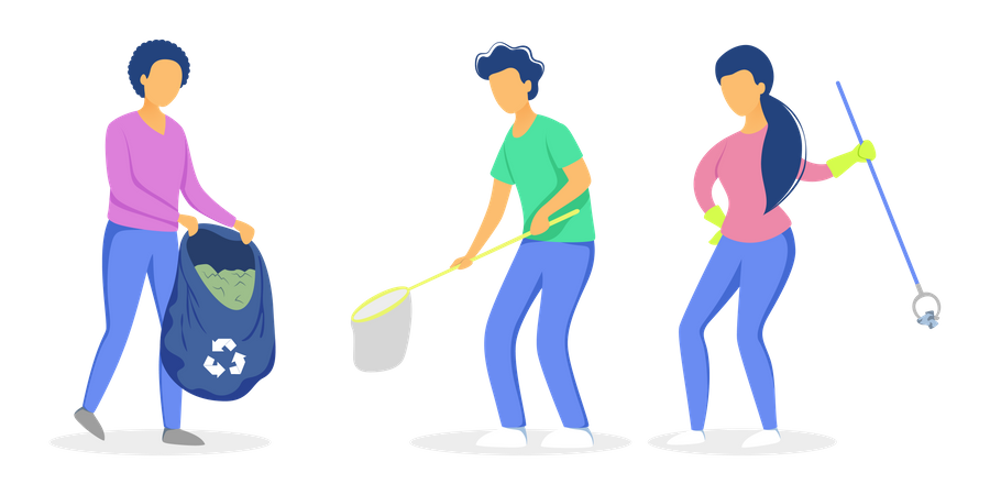 People picking waste for recycling  Illustration