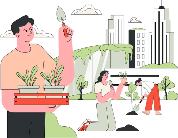 People planing plant  Illustration