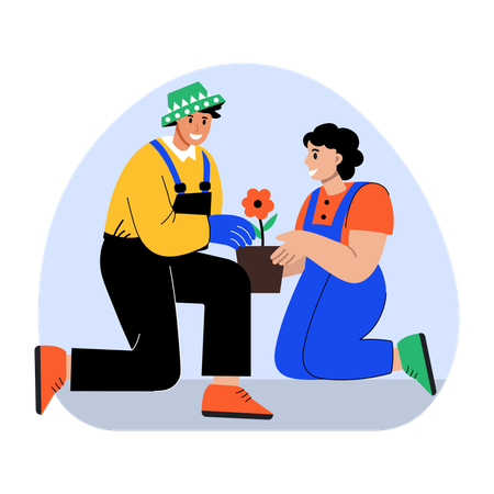 People planting flowers  Illustration