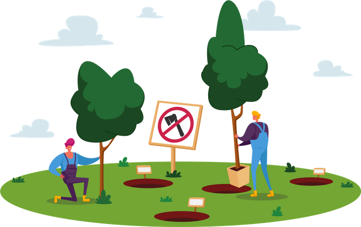 People planting new trees  Illustration