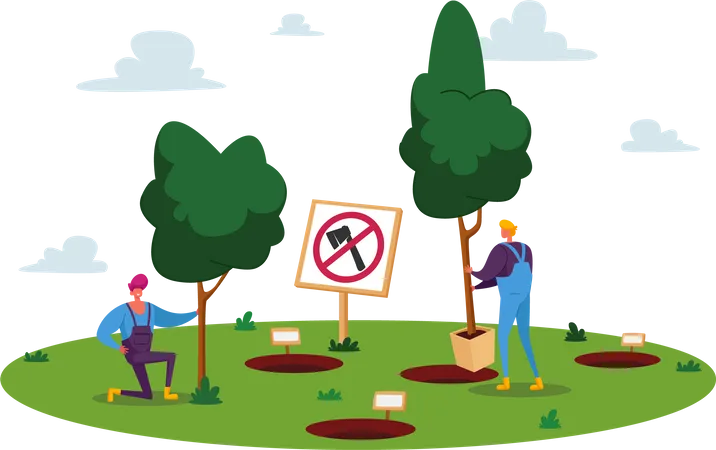 People planting new trees  Illustration