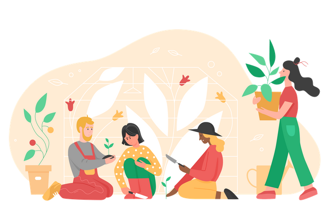 People planting plant  Illustration