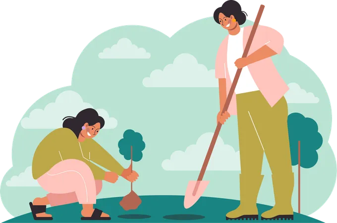 People planting plant  Illustration