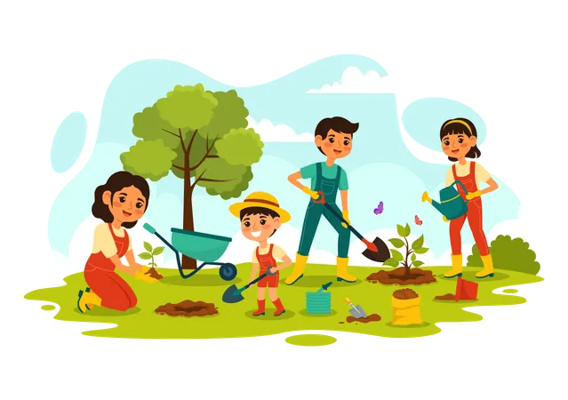 People Planting Plants  Illustration