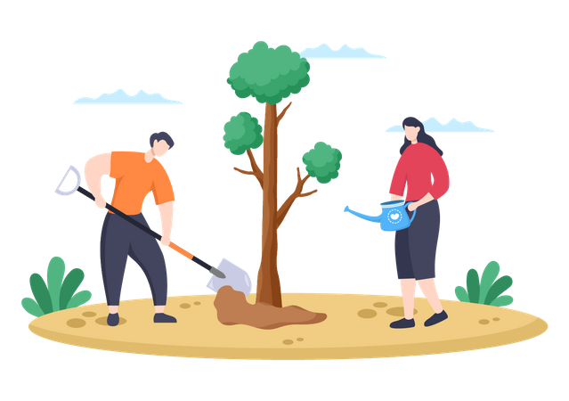 People Planting Tree Illustration