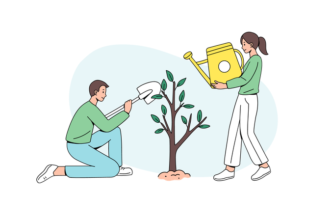People planting tree Illustration  일러스트레이션