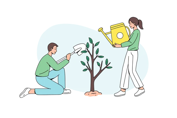People planting tree Illustration  일러스트레이션