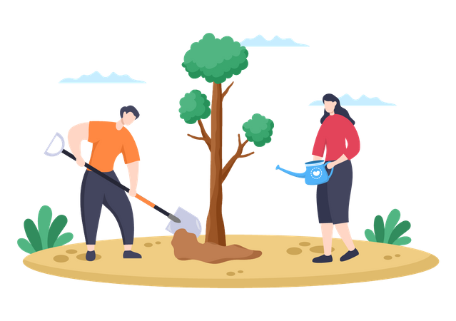 People Planting Tree  Illustration