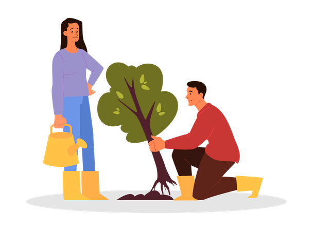 People planting tree  Illustration