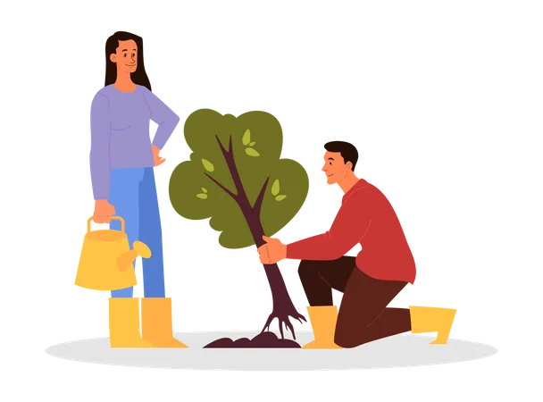 People planting tree  Illustration