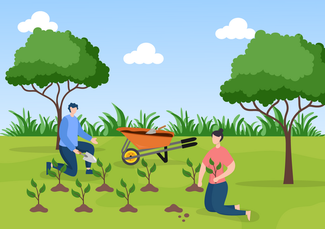 People Planting Trees Illustration