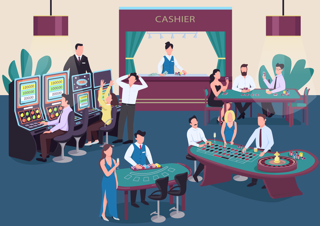 People play poker at table Illustration