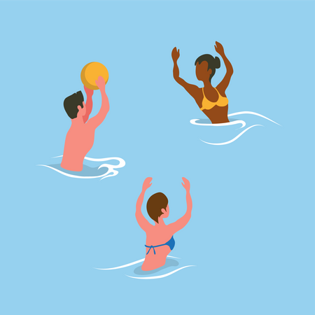 People playing ball in beach Illustration