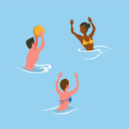 People playing ball in beach  Illustration