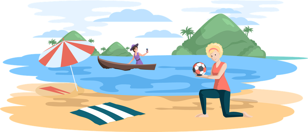 People playing beach volleyball  Illustration