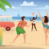 people playing beach volleyball illustrations
