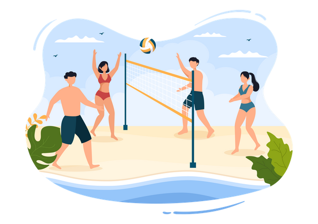 People playing beach volleyball Illustration