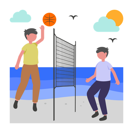 People playing Beach Volleyball  Illustration
