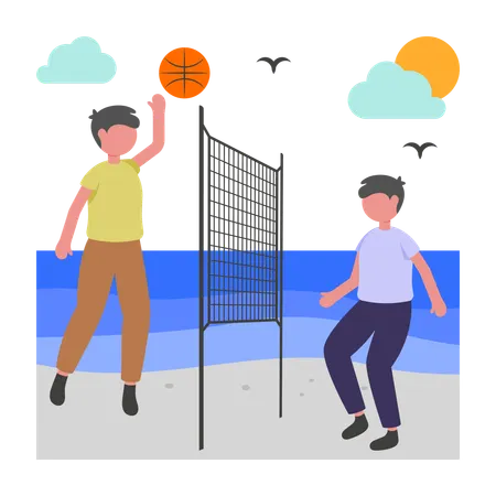 People playing Beach Volleyball  Illustration