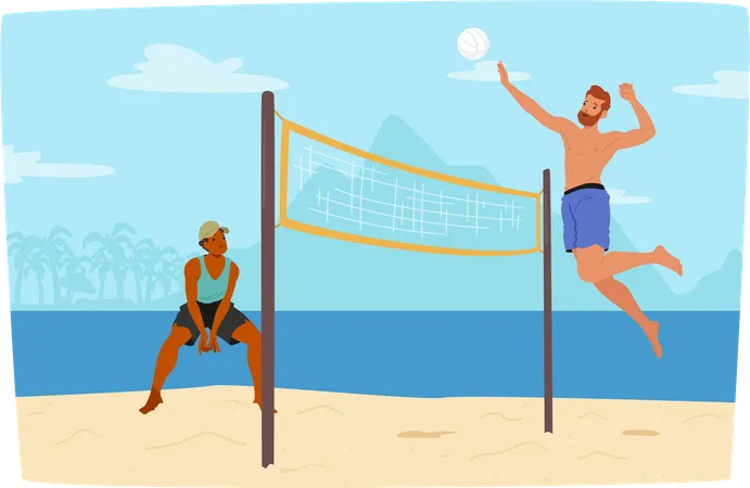 People playing beach volleyball  Illustration