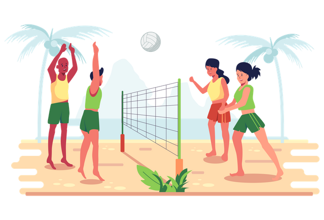 People playing beach volleyball  Illustration