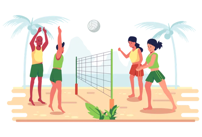 People playing beach volleyball  Illustration