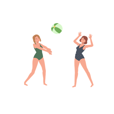 People Playing beachball on the Beach  Illustration