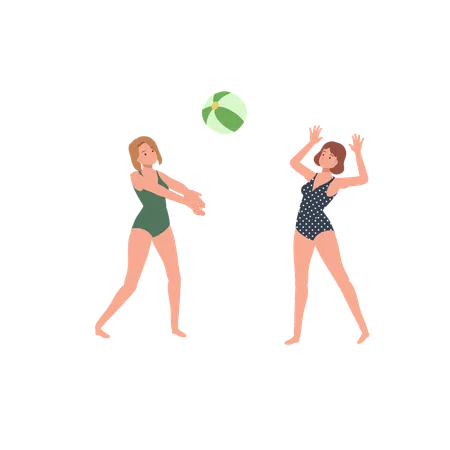 People Playing beachball on the Beach  Illustration