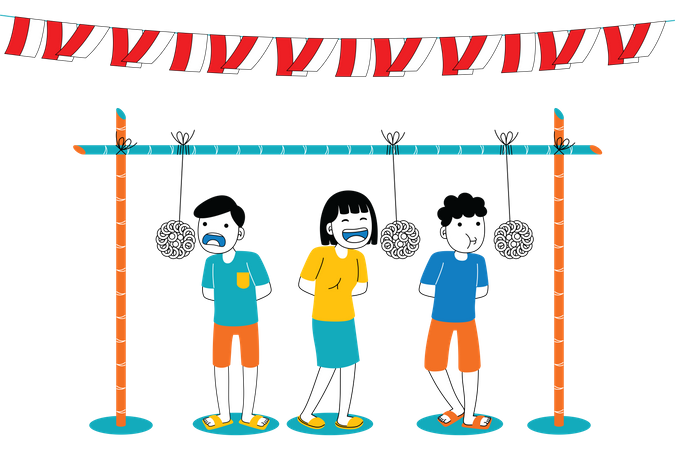 People Playing blowing air game  Illustration